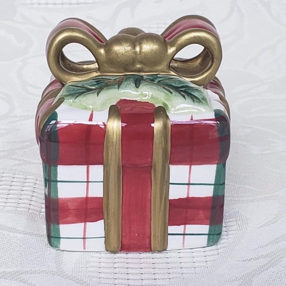 SALT & PEPPER Shaker ~~ Snowman and Gift, Fitz and Floyd Plaid Christmas - Picture 6 of 10